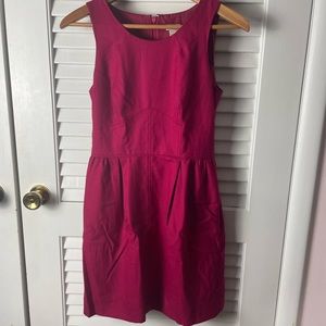 J Crew, rich red dress, professional, sleeveless.